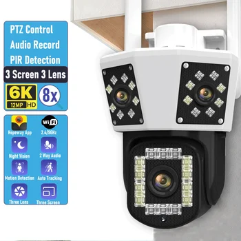 12MP Tri Objektiv 5G IP WiFi Kamera PTZ Nadzor Barvno Night Vision Varnostne Kamere na Prostem Nepremočljiva Smart Človeško Zaznavanje