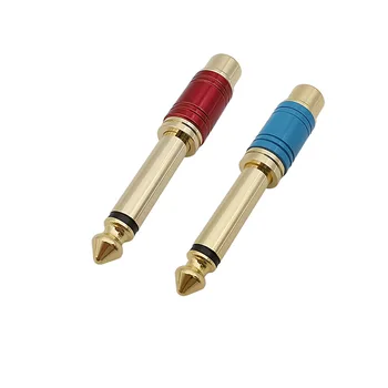 2Pcs RCA Ženski Na Mono 6,35 mm Moški Vtič TS Audio Mikrofon Priključek za Kabel Adapter Rdeče / Modra