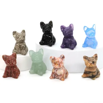 30 mm Buldog Kip Naravni Kamni Carving Živali Pes Figurice Obrti Zdravljenje Kristalno Mucek Okras Doma Dekoracijo Otroci Darilo
