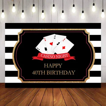 Casino noč happy birthday robu bele in črne proge ozadju poker rojstni dekoracijo dobave po meri