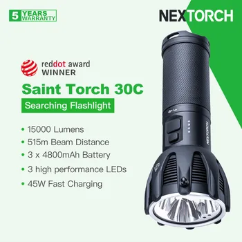 Nextorch Saint Baklo 30C Visoko zmogljiva Svetilka / Iskalnim, 3 LED Virov 15000 Lumnov, 3 4800mAh Hitro Polnilna Baterija