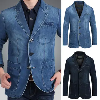 Novo Mens Traper Blazer Moški Obleko Prevelik Moda Bombaž Letnik 4XL Moški Modri Plašč Denim Jakna Moške Jeans Blazerji