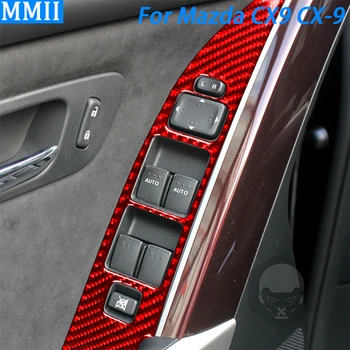 Rdeča Ogljikovih Vlaken Okno Dvigalo Stikala Trim Pokrov Avtomobila Notranje opreme Pribor Nalepke Za Mazda CX9 CX-9 2010-2015