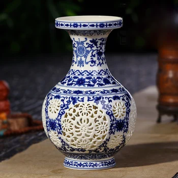 Retro Votlih Modra, Bela, Roza Keramične Vaze Luči Skozi Porcelanasta Vaza Dnevna Soba Cvetlični Aranžma Kitajski Ornament Des