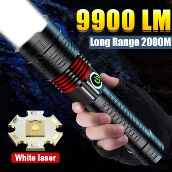 Super 9900LM High Power Beli Laserski Svetilko z Izredno Močno LED Bliskavico Pozornosti Dolgo Vrsto Baklo Zoom Sili Svetlobe