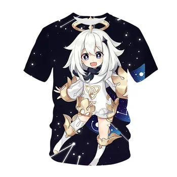 T-shirts ki se Igra Genshin vpliv Paimon otroška oblačila 3D Tiskanja Otrok Majica Fashion Priložnostne Krog vratu T-shirt Fant Dekle Vrhovi