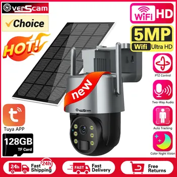 Tuya Sončne Wifi PTZ 5MP IP66 Zunanja Vodotesna Barvna Nočno Vizijo Sončna Baterija Napaja Brezžične zaščite Smart Življenje Fotoaparat