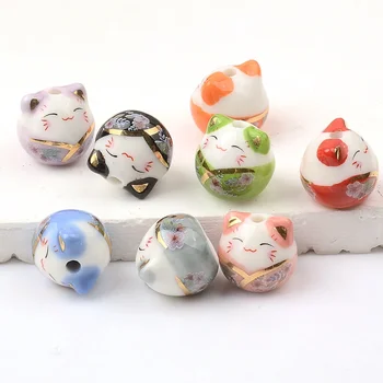 1,5 cm 5pcs Mix DIY Keramični Srečen Mačka Pisane Porcelana Kroglice Za Nakit, Izdelava DIY Ogrlico, Zapestnico, Obesek Materialov