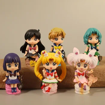 6Pcs Novo Sailor Moon Usagi Tsukino Mornar živo Srebro Kawaii Anime Akcijska Figura, Otroci Igrače Zbiranje Številke Za noč Čarovnic Darila