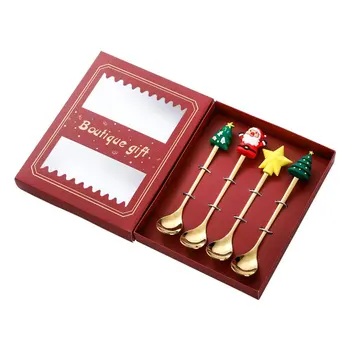 Božič Kave Žlice, Vilice Set (4/6Pcs), iz Nerjavnega Jekla Žlico, Vilice Božična Darila za Otroke(Rdeča/Zelena Gift Box Set)