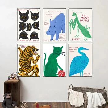 David Shrigley Umetnine Pingvin Tiger Kita Mačka Leopard Zajec Kita Plakat Kraft Papir, Kraft Papir Letnik Plakat Steno Umetnosti Slikarstva Študija