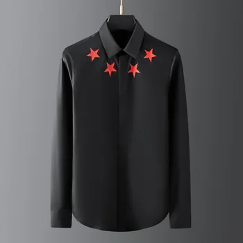 Evropski in Ameriški high-end trendovska blagovna znamka modnih priložnostne tiskanih moško srajco z dolgimi rokavi z osnovno vrh