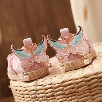 Hanfu čevlji dekleta spomladi in jeseni, vezenih čevlji Kitajski metulj obesek krpo čevlje otrok starih čevlji kažejo