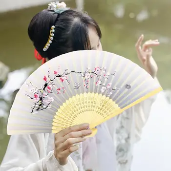 Kitajski Fan Cvjetnim Tiskanja Enem Kosu Močno Prožnost Ne Burr Okrasite Umetno Svilo Edinstveno Darilo Bambusa Zložljiva Ventilator za Festival