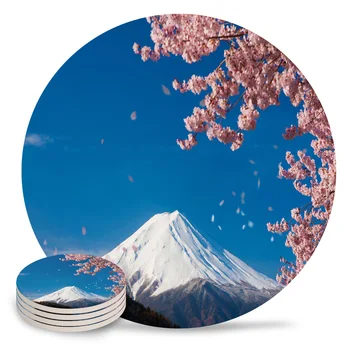 Mount Fuji Japonski Češnjev Cvet Krog Železnica Aparat Za Namizni Podstavki Kuhinjski Pribor Vpojne Keramični Coasters