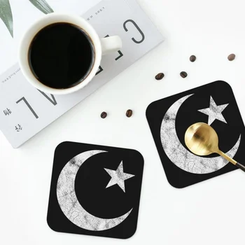 Muslimanski Star In Polmeseca Coasters Kuhinja Placemats Non-slip Izolacija Skodelico Kave Preproge Za Dekor Doma Namizna Blazine Sklop 4