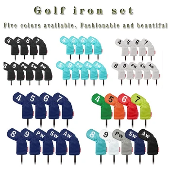 Nove modne Barve za Golf Headcover Železa Kritje PU Nepremočljiva Vezeni Klub Kritje 9pcs Golf Glavo Zaščitni Pokrov Dodatki