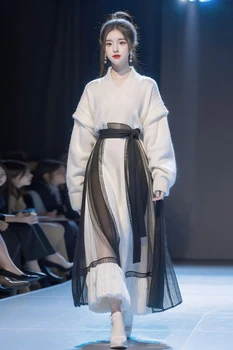 Novi Kitajski Kitajski Slog Slog Han Oblačila Elementi Pleteno Obleko Za Ženske Nositi Seznanjene S celoto Moda