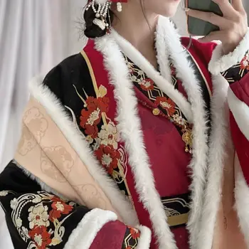 Original Han Jiang Xue Pozimi Pesem narejena Hanfu Ženske kratke jakna z dvojno zapenjanje jakno, plišastih in se zgosti osem tatt
