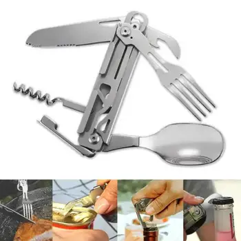 Prenosni Žepni Nož iz Nerjavečega Jekla Multi-tool Vilice, Žlica Prostem Preživetje Kampiranje Folding Nož Snemljiv Ročno Orodje