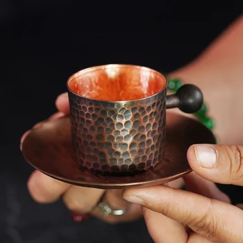 Ročno izdelan Kovinski Kozarec Vina Majhne Čajne Skodelice Rdečega Bakra, Tea Cup Master Kava Čaj Kombucha Čaj Slovesnosti z Ročajem