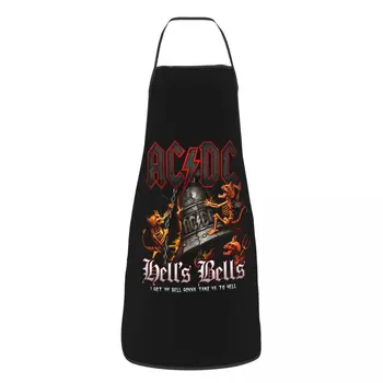 Smešno Hells Bells AC DC hlače z Oprsnikom Predpasniki Ženske, Moške Spolne Kuhinje Kuhar Letnik Rock Tablier Kuhinje za Kuhanje, Peko Vrtnarjenje
