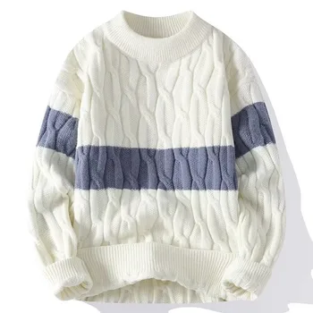Stereoskopski barve semi-turtleneck puloverju pulover moške retro ohlapen pulover pulover