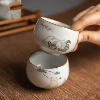 Sveže in luštna mačka lastnik pokal velika zmogljivost keramični teacup luštna mačka porcelana tea cup kitajski kung fu pokal ZM822