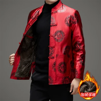 Tradicionalna Kitajska Oblačila za Moške, Novo Leto Oblačila Moških Hanfu Tang bo Ustrezala KungFu Natisnjeni Saten Runo Pozimi Bombaž-oblazinjena Plašč