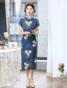 Tradicionalni Elegantno Vitek Qipao Letnik Cvjetnim Natisne Ženske Cheongsam Kratek Rokav Mlado Dekle, Kitajska Obleka