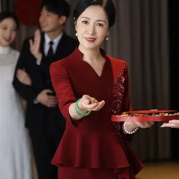 Yourqipao Kitajski Vezene Mati Neveste Poroka Cheongsam Jeseni Ženske Plus Velikost Hanfu Večerne Obleke Stranka Oblek