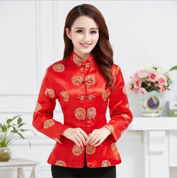 Ženske Kitajske Tradicionalne Rdeče Dolg Rokav Tang Obleko Visoke Kakovosti Saten Suknjič Poročno Zabavo, Rojstni Dan Plašč Uspešnosti Oblačila