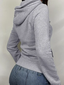 Ženske s Vintage Polno Zip Kapuco Metulja Print Long Sleeve Classic Fit Sweatshirts Ulične Jakna